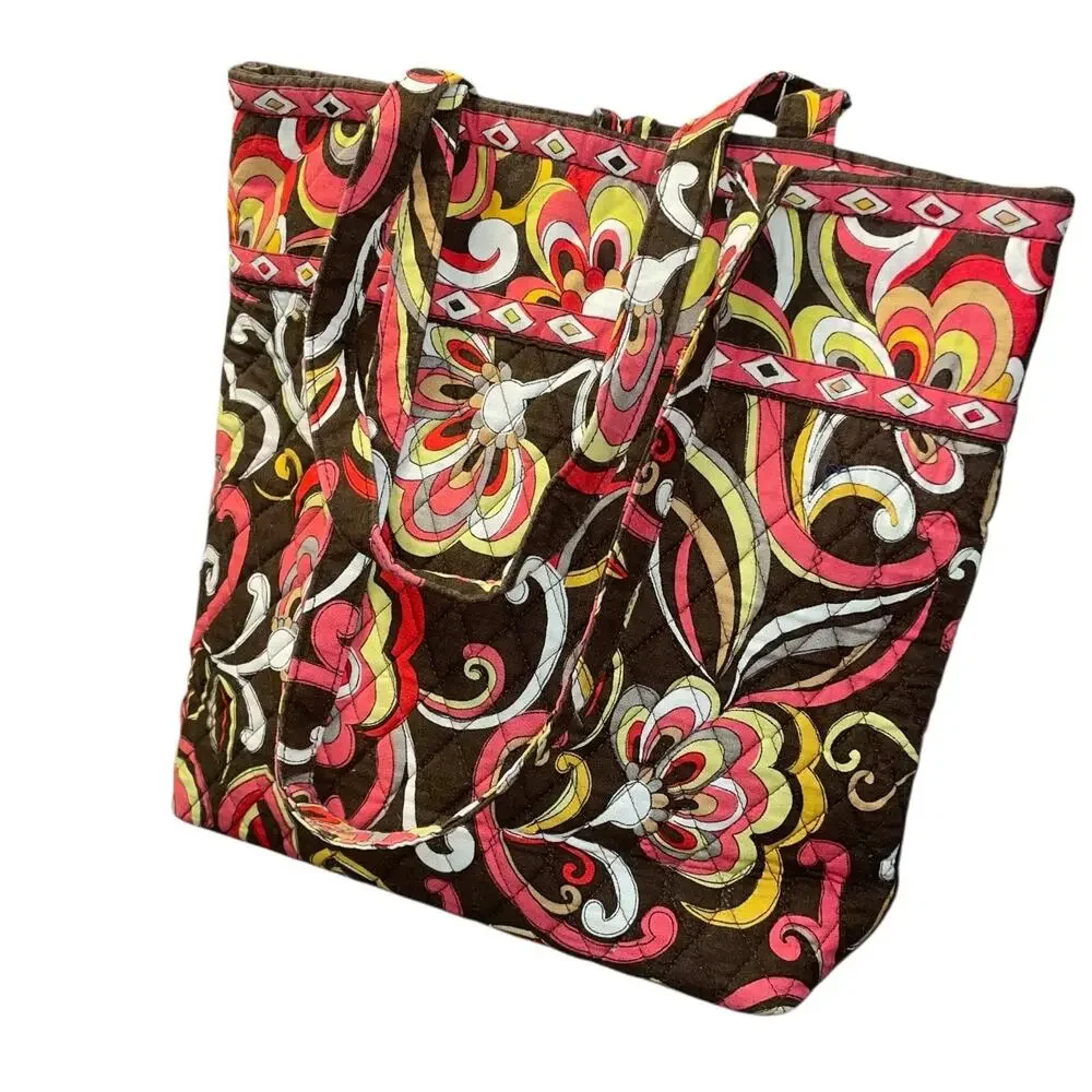 Vera Bradley Retired Puccini Floral Tote Shoulder Bag Purse Toggle Brown Orange